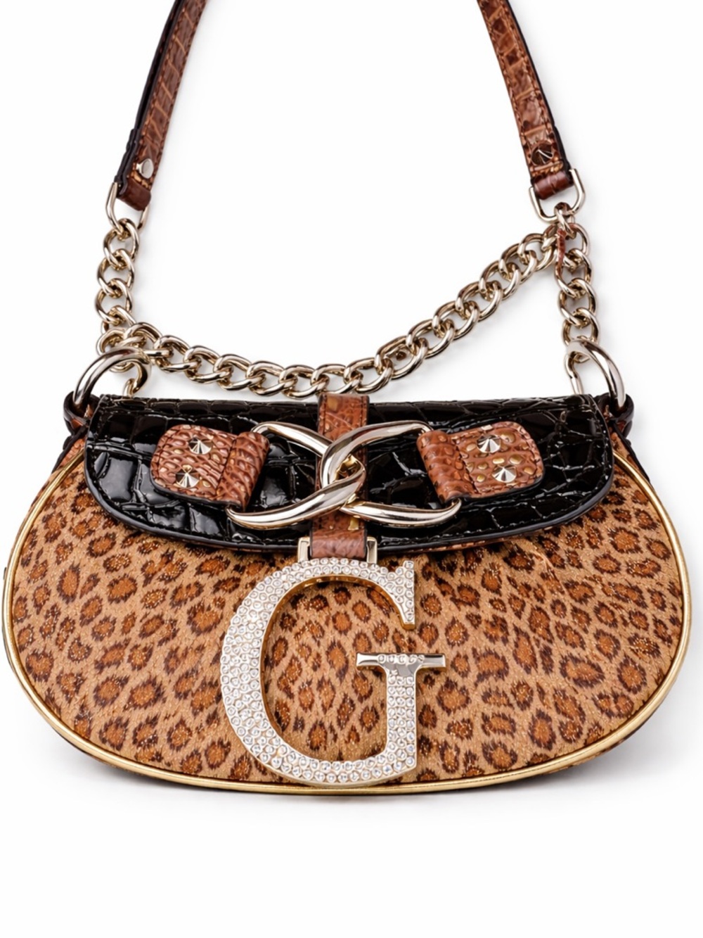 GUESS Vintage Y2K Leopard Mini Bag Rare Rhinestone G McBling